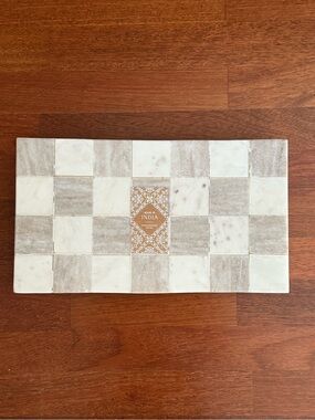 Made in India Marble Checker Serving Tray in Beige and White